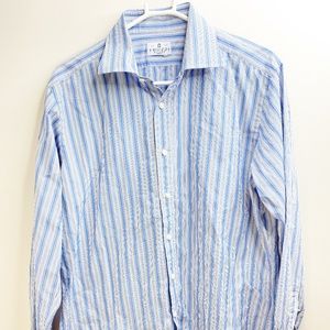 Truzzi Milano Italy Blue Striped Men's Dress Shirt